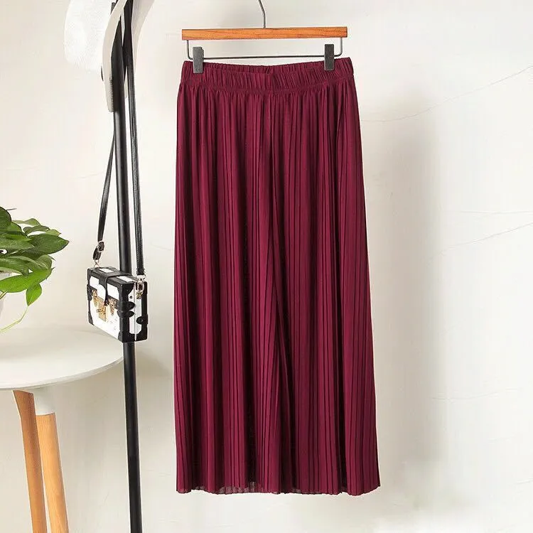 Wide Leg Women Summer Chiffon Ankle-Length High Waist Drape Loose Culottes Trendy Plus Size Slim-Look Pants