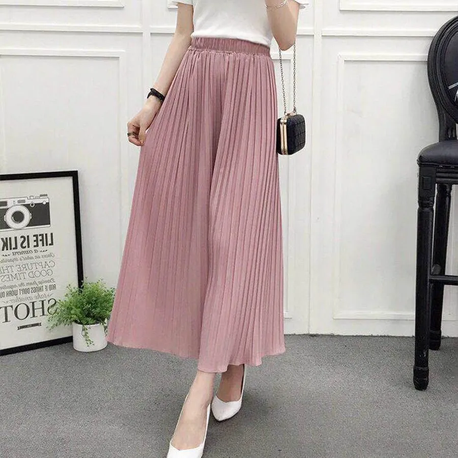 Wide Leg Women Summer Chiffon Ankle-Length High Waist Drape Loose Culottes Trendy Plus Size Slim-Look Pants