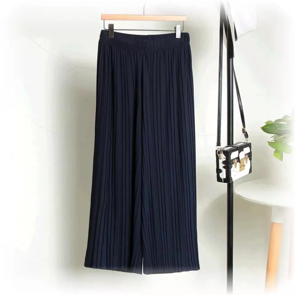 Wide Leg Women Summer Chiffon Ankle-Length High Waist Drape Loose Culottes Trendy Plus Size Slim-Look Pants