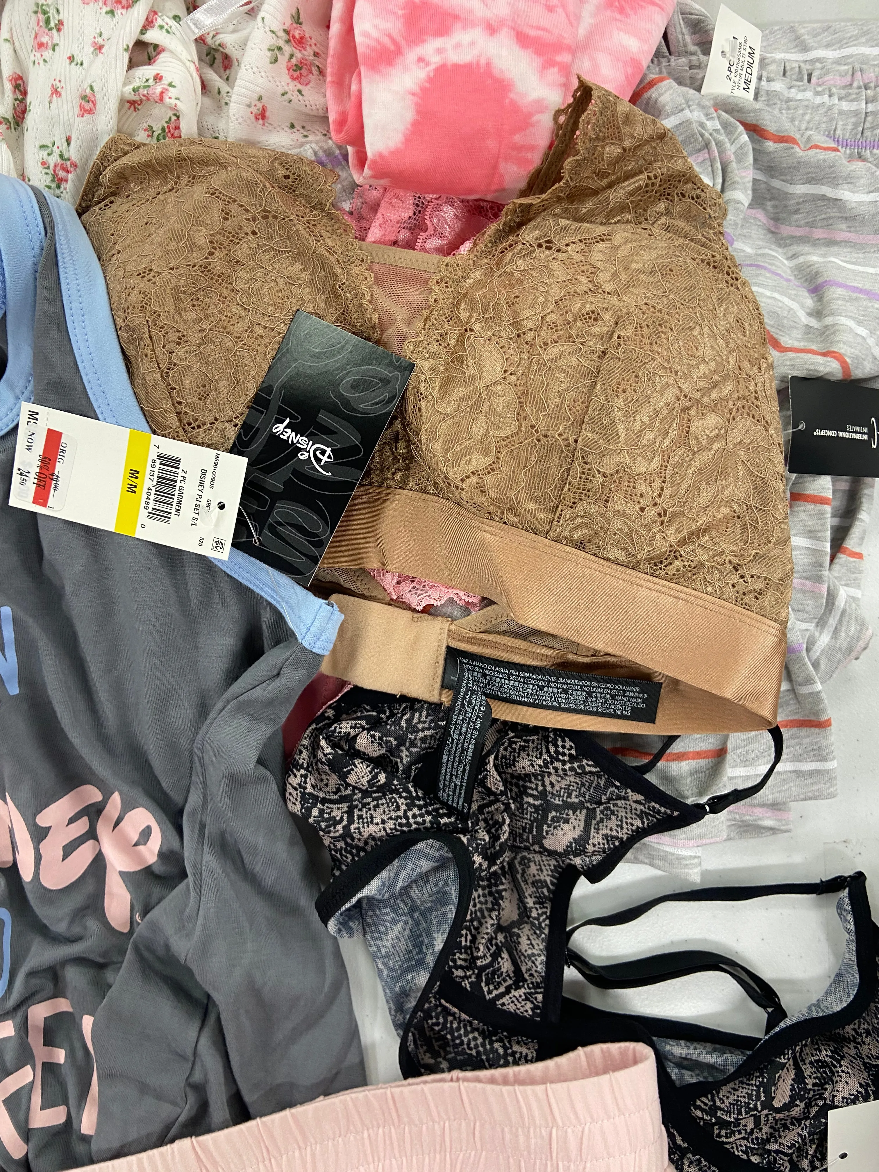Women's Intimates Wholesale Lot, DISNEY, FLORA, GOLYTA, CHARTER CLUB, ALFANI and more, 16 items, Shelf Pulls, MSRP $616